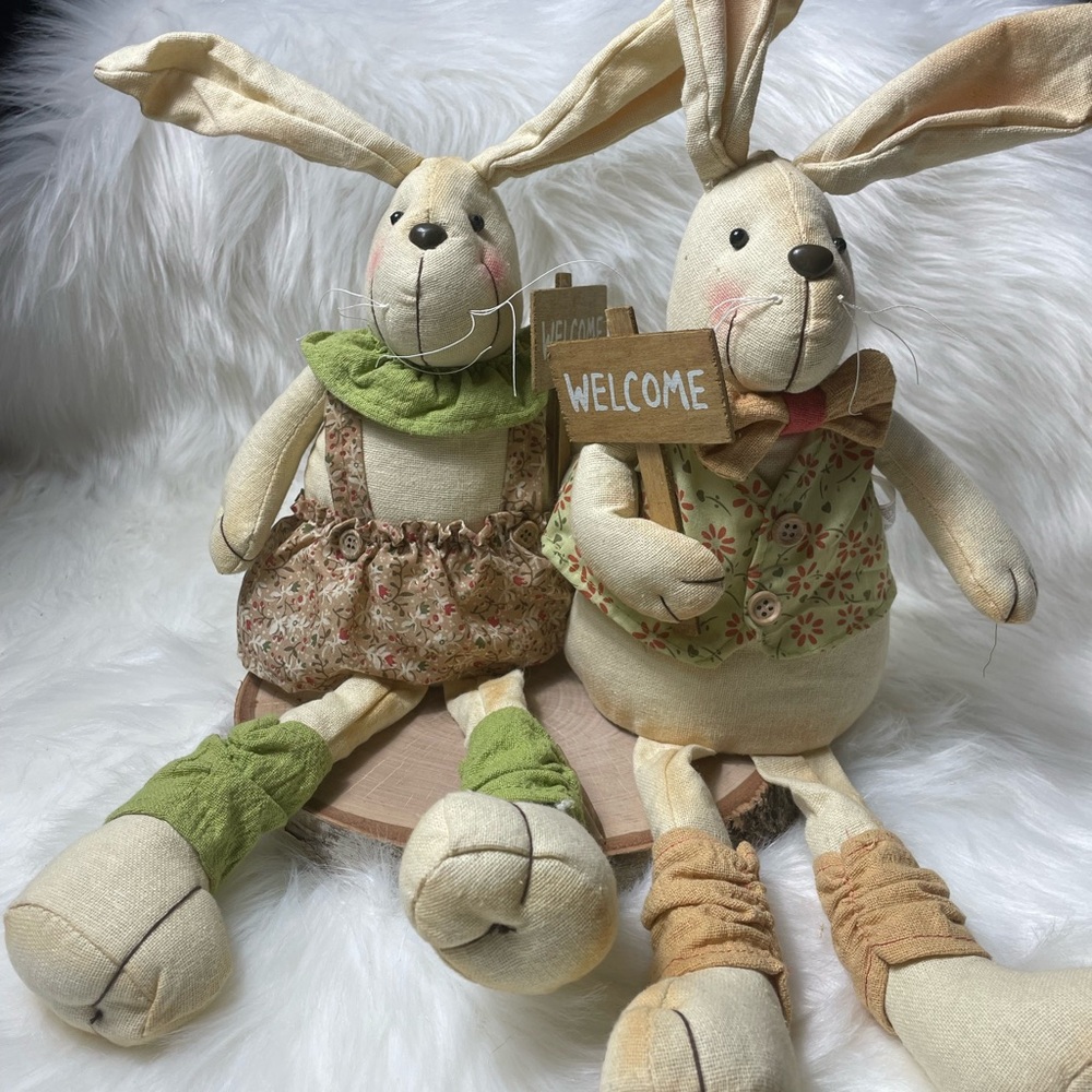 Holiday Easter Fabric Bunnies Shelf Sitting Pair
